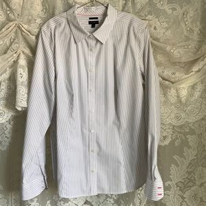 Talbots button down dress shirt white with pink and black stripes size 12